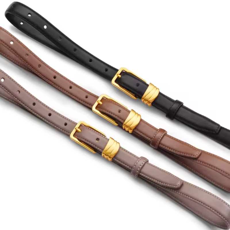 Emma Belt – Thin Leather Belt with Gold Buckle