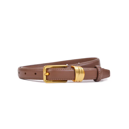 Emma Belt – Thin Leather Belt with Gold Buckle