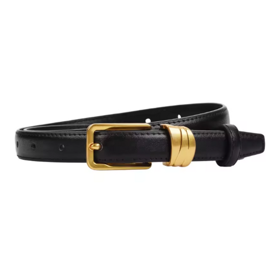 Emma Belt – Thin Leather Belt with Gold Buckle