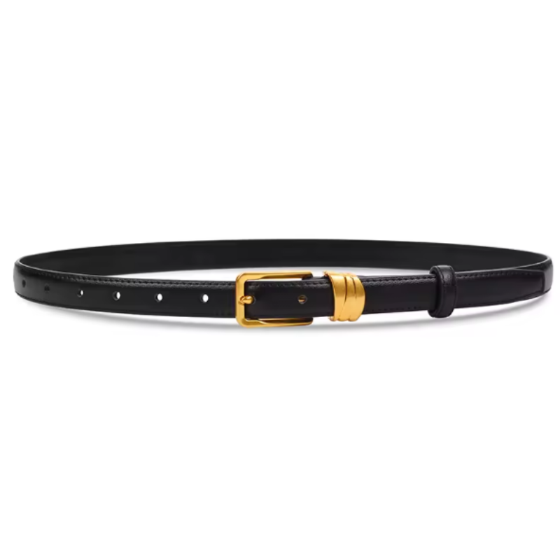 Emma Belt – Thin Leather Belt with Gold Buckle