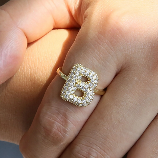 Bubble Initial Ring – 18k Gold Plated, Adjustable