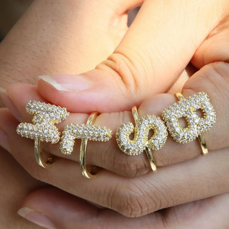 Bubble Initial Ring – 18k Gold Plated, Adjustable